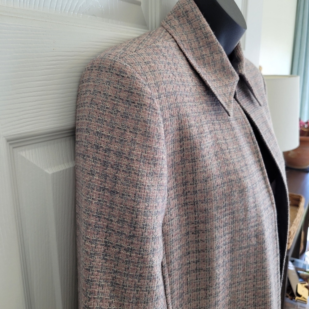 100% Wool Pink Plaid Duster Trench Car Jacket Size 6 By Harve Benard - Picture 2 of 12